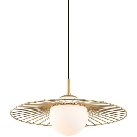 Italux Sally - Pendente a sospensione moderno dorato 1 luce con oro, paralume bianco, attacco E27 (1/4)