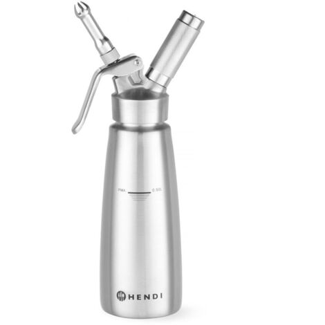 Hendi Sifone per cucina, set di 3 ugelli erogatori ed una spazzolina per la pulizia, per panna montata, mousse, dessert, sifone per panna montata, 0,5L, ø85x(H)235mm, acciaio inox, 0.5L