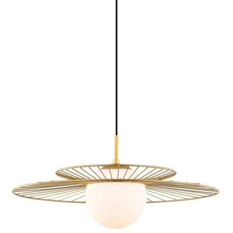Italux Sarah - Pendente a sospensione moderno dorato 1 luce con oro, paralume bianco, attacco E27 (1/3)