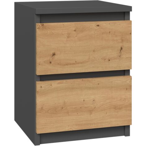 Topeshop M2 Tavolo ANTRACYT/ARTISAN de comodino de 2 cassetto/i Antracite, Rovere, Legno