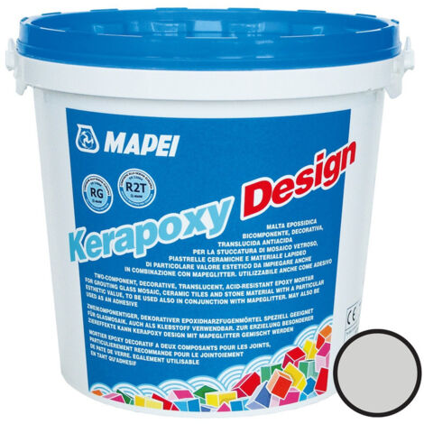 Kerapoxy Design malta epossidica decorativa, resistente agli acidi, stucco per piastrelle a mosaico, piscina e altro, grigio arg