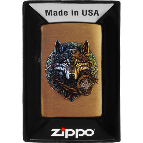 Zippo Wolf And Pup Design Accendino Ottone 5,83,81,2