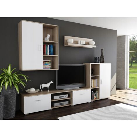 Set di mobili per soggiorno Mobile Parete attrezzata Ikar Sonoma bianco Mobile TV