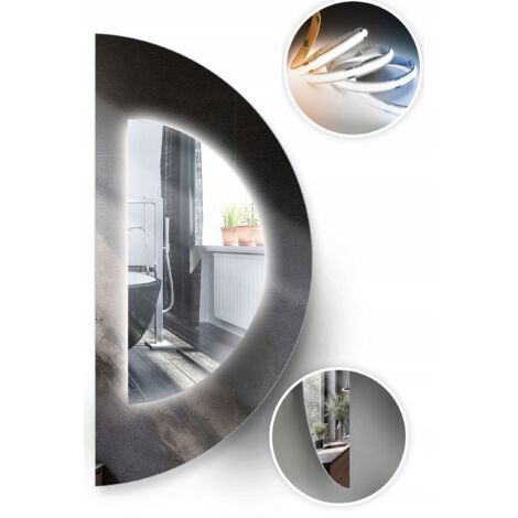 Specchio illuminato a LED FI 120 semicircolare con lato smussato in fibra ottica COB