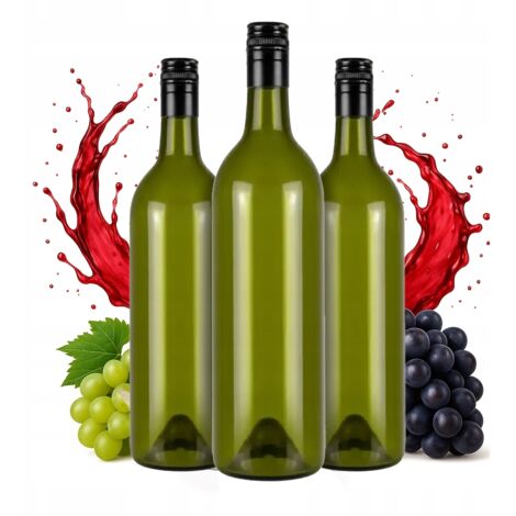 10x Bottiglia di vetro OLIVE PER VINO 750ml con tappo a vite per Liquori Vino Succo
