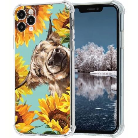 Custodia per iPhone 11 Pro Highland Cow - Elegante motivo mucca e girasole (1/4)