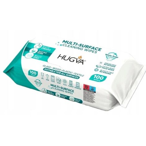 Hugva - Salviettine umidificate per la pulizia multisuperficie, 100 pezzi.