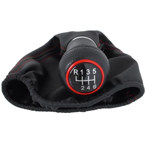 Seat Leon I 99-06 Pomello del cambio NERO + CUFFIE NERE con FILO ROSSO ANELLO ROSSO 6 MARCE