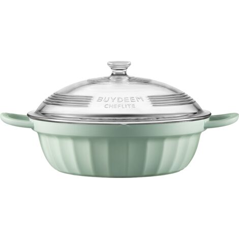 Pentole in alluminio smaltato BUYDEEM con coperchio in vetro e funzione di cottura a vapore, 3,8 l, modello CP181, colore verde acceso (1/2)