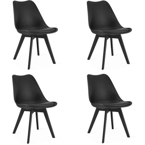 Sedia MARK nera – 4 sedie in polipropilene con cuscino in ecopelle – Altezza seduta 47 cm – Gambe in plastica nera (1/5)
