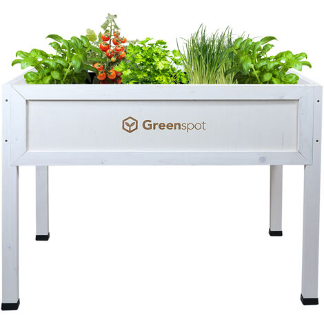 Aiuola rialzata per balcone, terrazza e giardino 110x55x80cm - Erbario in legno su gambe - Fioriera su gambe per fiori, erbe aromatiche, ortaggi - Fioriera rialzata per giardino, Greenspot Vintage bia (1/5)
