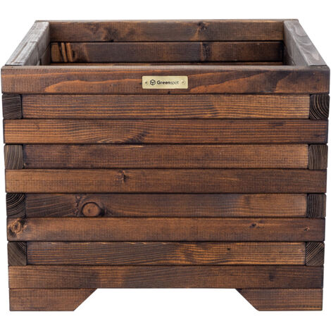 Greenspot vaso in legno 50x50x40cm per terrazza, balcone e giardino - Solida fioriera in legno per arbusti - Vaso da giardino quadrato in tronchi di legno per alberi, arbusti, fiori - Timber Dark Rose (1/5)