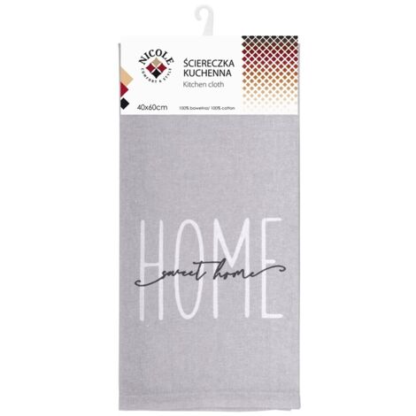 Asciugamano da cucina in cotone NICOLE 40x60 cm art. 52317 grigio con scritta casa dolce casa