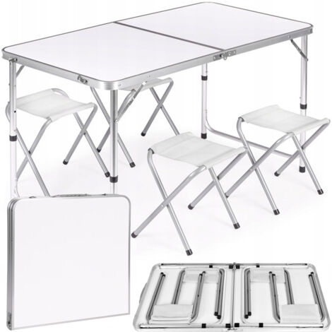 Tavolo pieghevole 120x60 cm Heckermann bianco + 4 sgabelli (1/5)