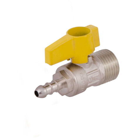 Valvola a sfera IDMAR da 1/2" x DN10 per gas, filettatura maschio, con raccordo per tubo flessibile KG015091.8076