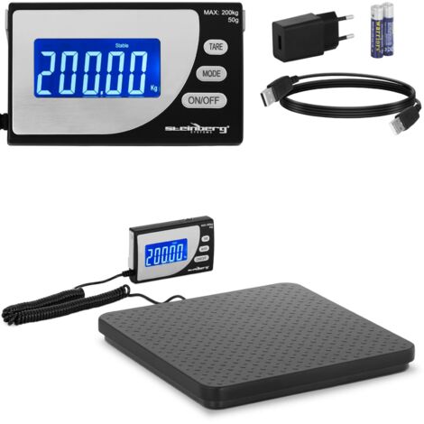 Bilancia industriale per pacchi fino a 200 kg / 50 g con display LCD e porta USB.