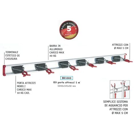 Portautensili su binario, 6 supporti, lunghezza 100 cm, BRUNS