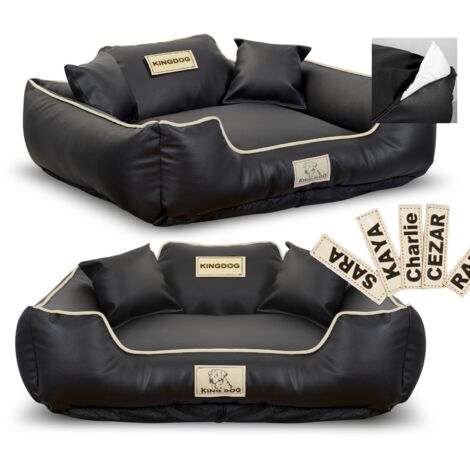 Cuccia per cani KINGDOG in ecopelle 75x65 cm, personalizzabile, sfoderabile, antiscivolo, nera