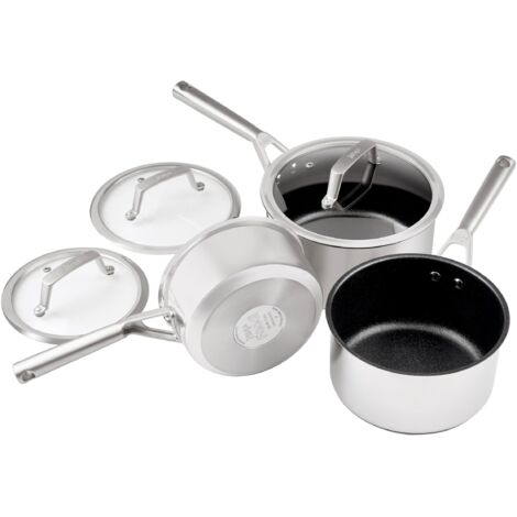 Ninja Foodi ZEROSTICK Set 3 Pentolini Acciaio Inox, 16cm, 18cm, 20cm, Coperchi in Vetro Temperato, Antiaderenti, Compatibili Piani a Induzione, Forno a 260°C, Lavastoviglie C63000EU (1/5)