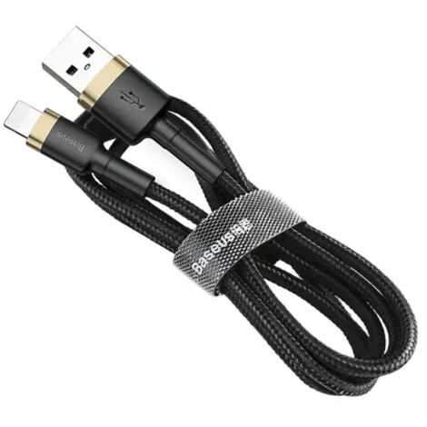 Cavo USB intrecciato resistente per iPhone Lightning QC3 da 1 m - nero e oro (1/4)