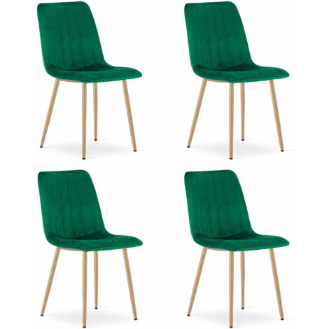 Sedia Lava - velluto verde scuro / gambe color legno x 4 (1/5)