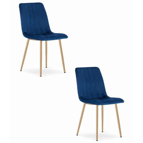 Sedia Lava - velluto blu navy / gambe color legno x 2 (1/5)