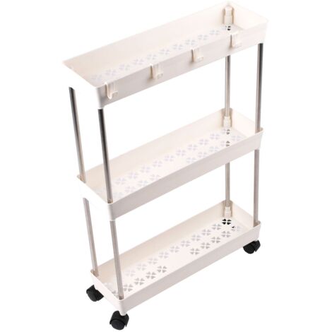 Mobiletto stretto da bagno con ruote, 3 ripiani, colore bianco (83590001) (1/5)