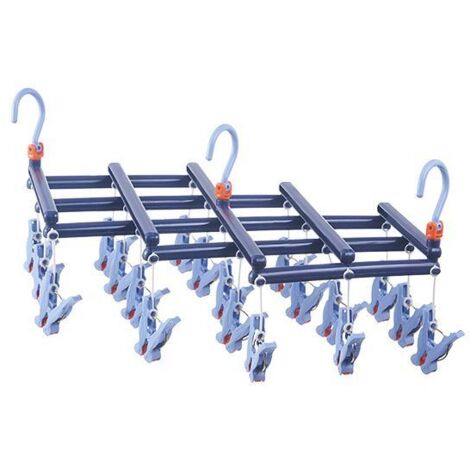 Pratico appendiabiti pieghevole con clip, 19 clip, blu scuro (1/4)