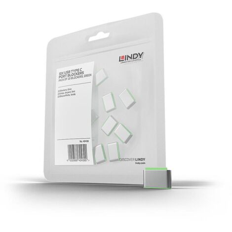 Lindy 40438 Blocca porta USB Type-C, colore verde, confezione da 10 pezzi. (1/4)