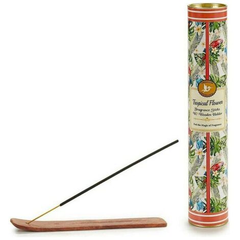 Set di bastoncini di incenso in scatola di latta - Fiori tropicali (12x30 pezzi) + supporto (1/2)