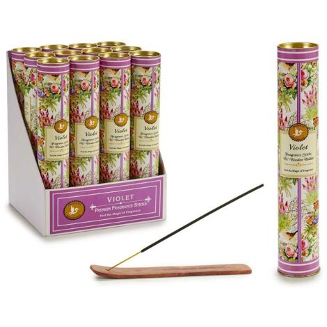 Set di bastoncini d'incenso in scatola di latta - Violette (12x30 pezzi) + supporto (1/2)