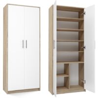 PARLA - Armadio moderno a 6 ripiani - 180x74x35cm - Contenitore - Armadio per ufficio - Bianco e Sonoma