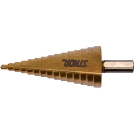 Sthor 22612 - Broca escalonada HSS titanio, ideal para metal, madera y plástico, tamaño 4-20 mm, dorado. (1/4)