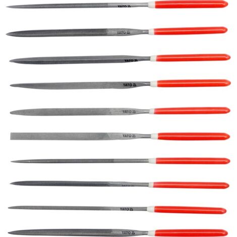 YATO, modelo YT-6163, Juego de limas de aguja 3 x 140 x 65 mm, 10 unidades, ideal para trabajos de precisión en metal, madera y cerámica, herramienta profesional