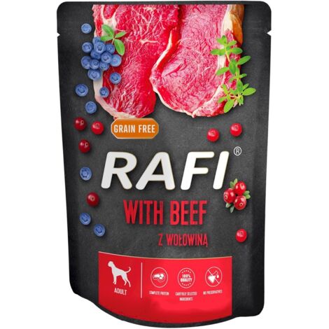 Alimento húmedo para perros Rafi con carne de res en sobres de 300 g (1/2)