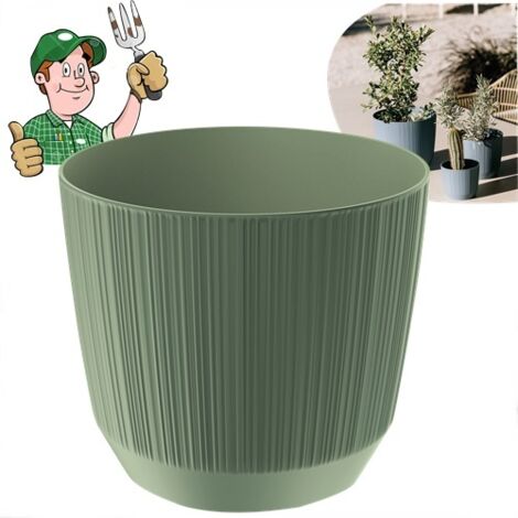 Maceta redonda de plástico con tapa acanalada, verde, 19,5 cm, Ryfo (1/5)