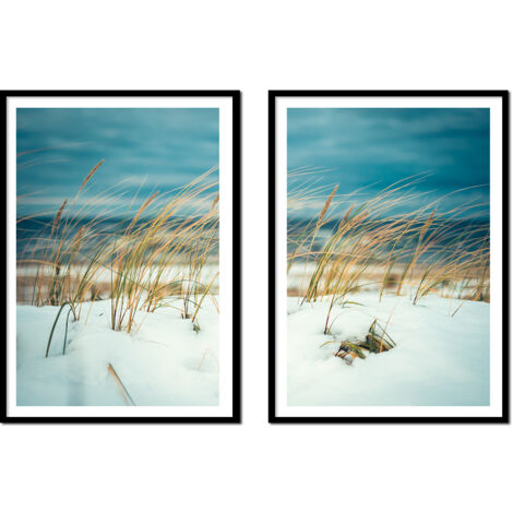 PÓSTER CON MARCO 53x73cm Díptico Conjunto de 2 cuadros Nieve Invierno Boho P2153 (1/3)
