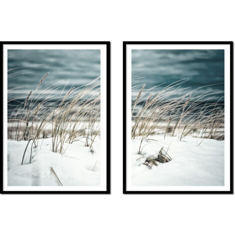 POSTERS CON FOTOS EN MARCO 53x73cm Díptico Conjunto de 2 cuadros Campo Invernal Boho P2181 (1/3)