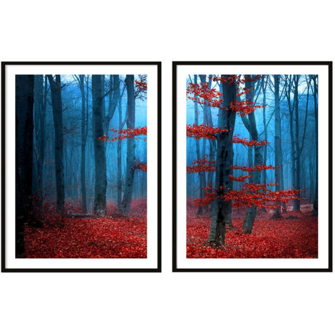 POSTERS CON FOTOS EN MARCO 53x73cm Díptico Conjunto de 2 cuadros Bosque Mágico P2090