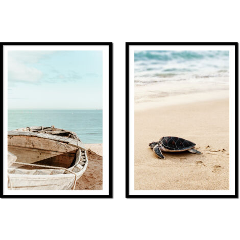 PÓSTER CON MARCO 53x73cm Díptico Conjunto de 2 cuadros Mar Boho Playa P2161