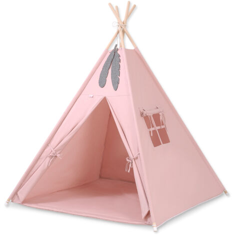 Tienda tipi para niños + colchoneta + colgantes de plumas - rosa sucio
