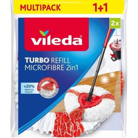 Vileda Recambio Turbo, Compatible con Todos los Sistemas Turbo de Vileda I Rendimiento Extra I Apto para Todo Tipo de Suelos Duros I Elimina el 99% de Las bacterias Solo con Agua I Pack Doble