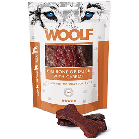 SNACKS WOOLF HUESO DE PATO CON ZANAHORIA, Bolsa 100 gr Pack 5 uds