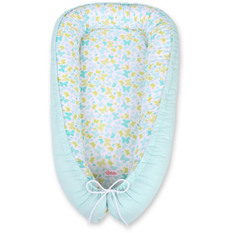 Capullo para bebé, doble cara, parque infantil, arrullo, Premium BOBONO - mariposas azul/menta