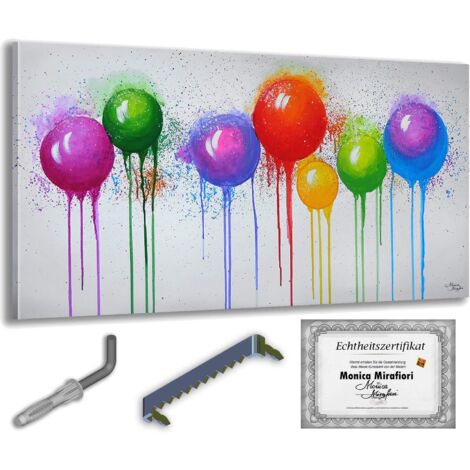 Monica Mirafiori  100 % PINTADO A MANO  Cuadro Globos 140 x 70 cm  Cuadro pintado a mano  Pintura acrílica  Cuadro acrílico de gran tamaño  Arte moderno  Cuadros artísticos (1/5)