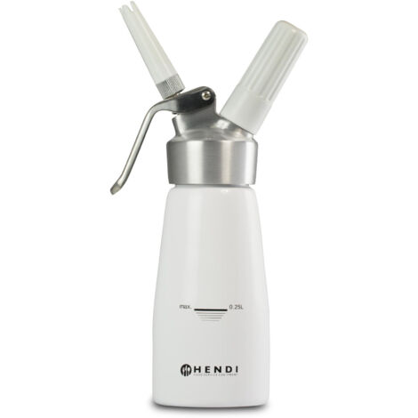 Sifón para nata montada N2O Kitchen Line (SET + 3 boquillas, 0,25 l), color blanco - HENDI 588031 (1/2)