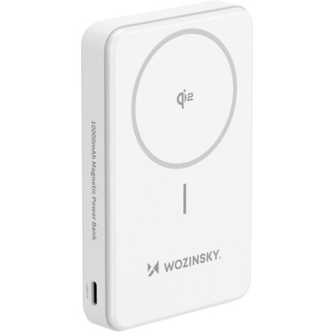 Batería externa magnética Qi2 de 10000 mAh con USB-A, USB-C y soporte PD de 22,5 W - Blanca (1/5)