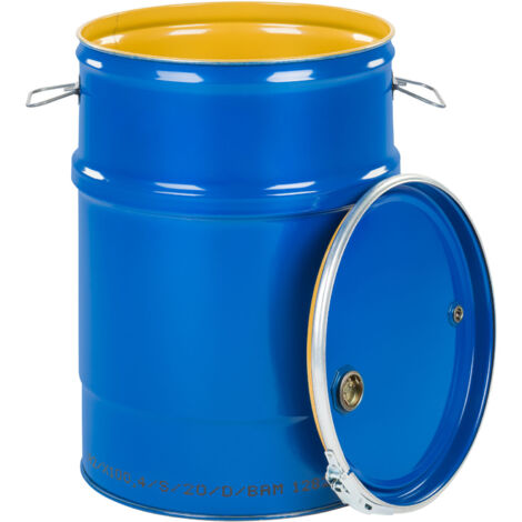 Barril de acero OH 60L, tapa extraíble, 2 tapones y 3/4, interior barnizado - azul