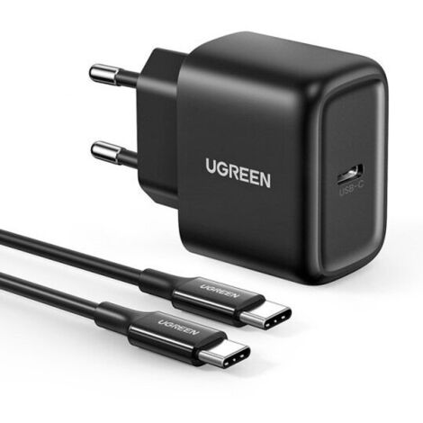 Cargador de pared para teléfono USB-C de 25 W PD + cable USB-C de 2 m, color negro (1/5)