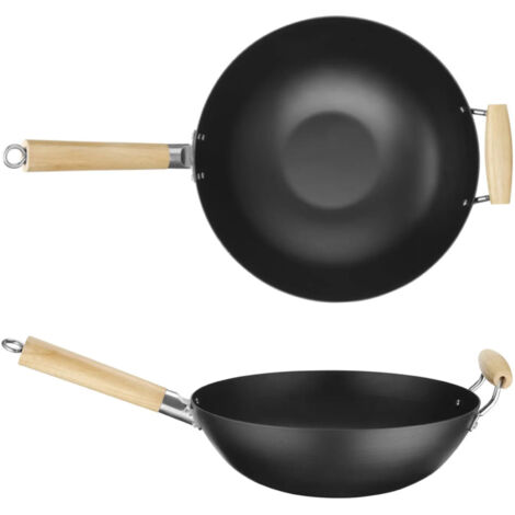 Wok de acero al carbono con mangos de madera, diámetro 324 mm